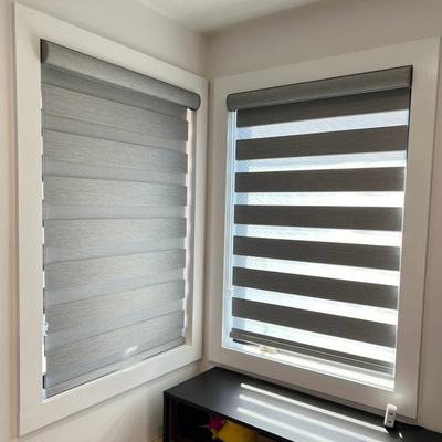 Inrichting met gemotoriseerde horizontale structuur Polyester zebra rolluiken voor eindvensters