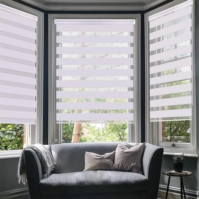 Op maat gemaakte elektrische slimme zebra schaduwproof stofdichte functie venster polyester blinds