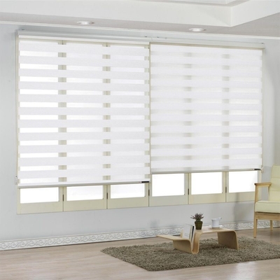 Op maat gemaakte elektrische slimme zebra schaduwproof stofdichte functie venster polyester blinds