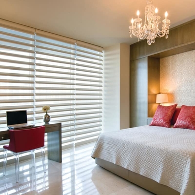 Op maat gemaakt badkamer UV- en warmte-isolatie elektrische gemotoriseerde Shangrila blinds
